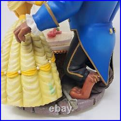 VTG Disney Beauty And The Beast Snow Globe Music Box Yellow Blue Rose BrownPICS