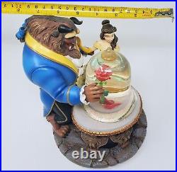 VTG Disney Beauty And The Beast Snow Globe Music Box Yellow Blue Rose BrownPICS