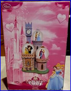 VTG Disney Store Princess Clock Tower Castle Lighted 3 Snow Globes Musical 12 H
