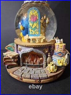 Vintage 1991 Beauty The Beast Musical Snow Globe Enchanted Love Fireplace GUC