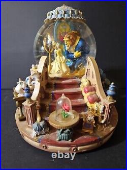 Vintage 1991 Beauty The Beast Musical Snow Globe Enchanted Love Fireplace GUC