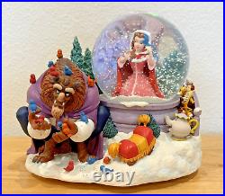 Vintage Beauty And The Beast Belle Musical Snow Globe Winter Scene Feeding Birds