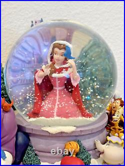 Vintage Beauty And The Beast Belle Musical Snow Globe Winter Scene Feeding Birds