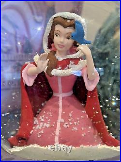 Vintage Beauty And The Beast Belle Musical Snow Globe Winter Scene Feeding Birds