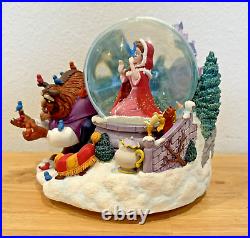 Vintage Beauty And The Beast Belle Musical Snow Globe Winter Scene Feeding Birds