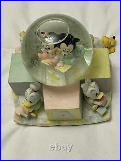 Vintage Disney Babies Musical Snow Globe Mickey Minnie Donald Daisy Pluto Goofy