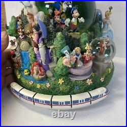 Vintage Disney Parks Mickey Mouse Multi Character Monorail Musical Snow Globe