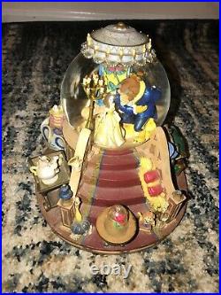 Vintage Rare Disney Beauty & The Beast Music Snow Globe Fireplace Lights Up