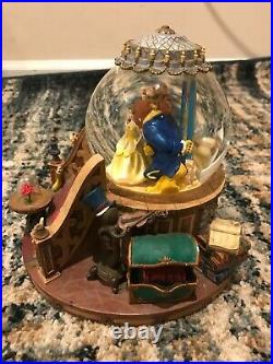 Vintage Rare Disney Beauty & The Beast Music Snow Globe Fireplace Lights Up