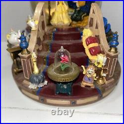 Vintage Rare Disney Beauty and The Beast Music Snow Globe Fireplace Lights Up