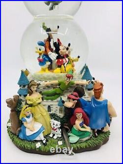 WOD Disney Characters Castle Double Snow Globe Music with Orig Box LIKE NEW