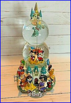 Walt Disney A Magical Gathering Double Snow Globe Castle Musical Dumbo Lights-Up