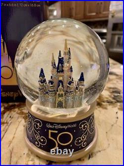 Walt Disney World 50th Anniversary LARGE Snow Globe Cinderellas Castle with Music